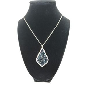 Gold Plated Necklace Featuring Glass Stone 2" Teardrop Pendant Sparkle 22" Chain